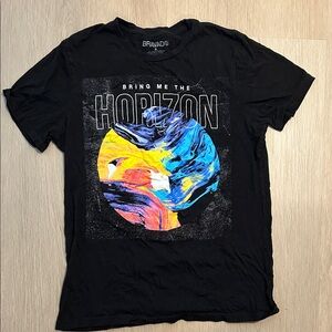 Bring Me The Horizon Black Tee with Yellow, Blue & Pink Planet Graphic
